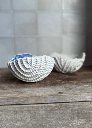 Jackie Hunter Medium Porcelain Bowl Blue Rim