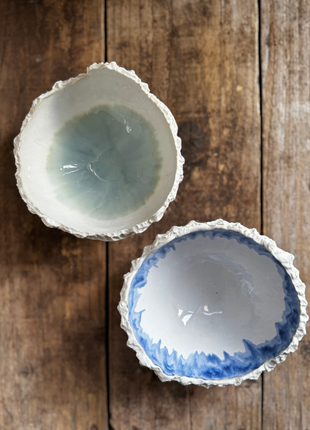 Jackie Hunter Medium Porcelain Bowl Blue Rim