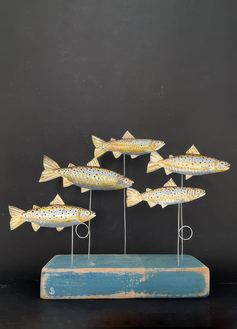 Seth Draper Five Brown Trout on Painted Block