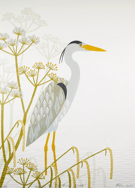Ashley Hutchinson Heron by the River Bank Framed